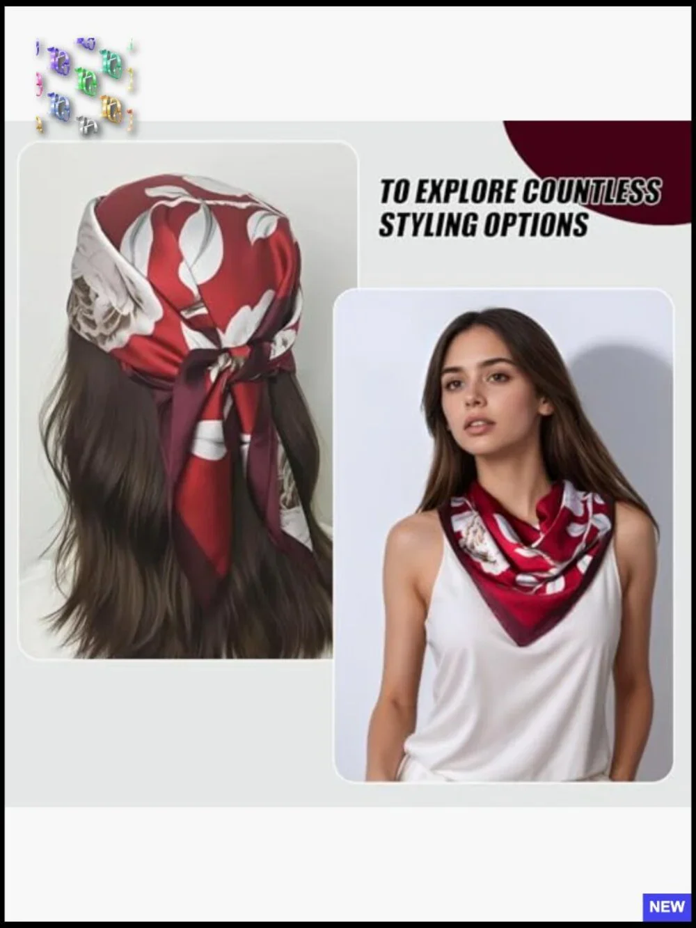Printed Satin Silk-Like Square Head Scarf Hair Bandana Women Versatile Accessory